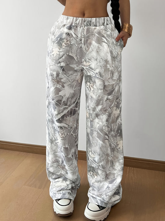 Damen Weite Satin-Loungehose mit elastischem Bund und Eingrifftaschen Nord Taschen