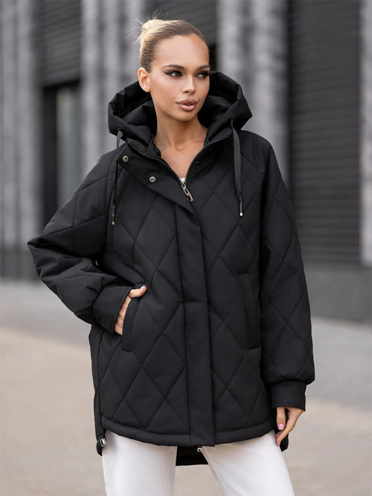 Damen Steppparka im Rhomben-Steppmuster mit Kapuze und verlängerter Rückseite Nord Taschen
