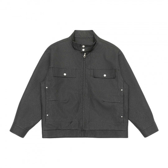 Unisex Boxy-Hemdjacke im Worker‑Stil mit Stehkragen, Frontreißverschluss und Pattentaschen Nord Taschen
