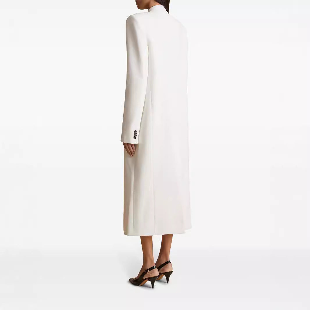 Damen Langes einreihiges Blazerkleid mit schlanker Silhouette und Pattentaschen Nord Taschen