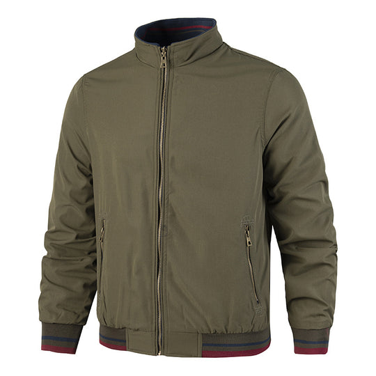 Herren Leichte Bomberjacke im Vintage‑Look mit Stehkragen, Reißverschlusstaschen und gestreiften Rippbündchen Nord Taschen