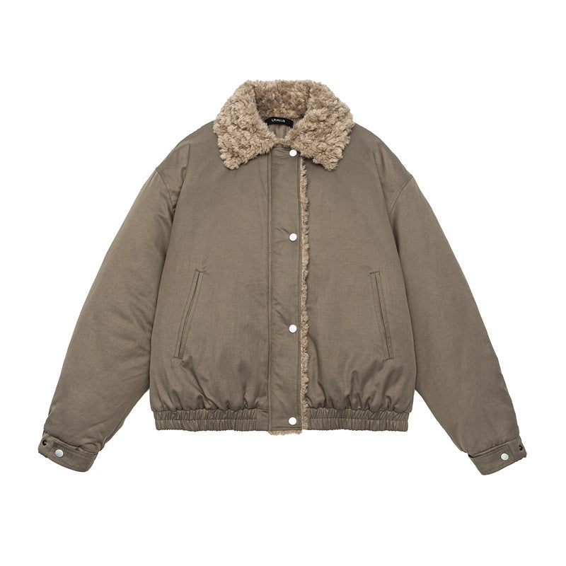 Damen Kurz geschnittene Teddy-gefütterte Blousonjacke mit Webpelzkragen Nord Taschen