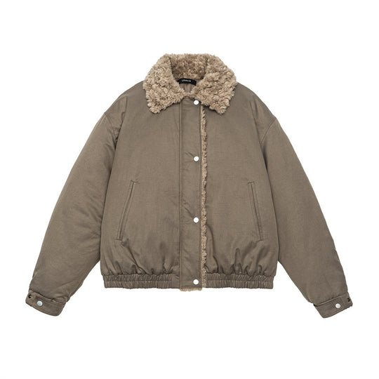 Damen Kurz geschnittene Teddy-gefütterte Blousonjacke mit Webpelzkragen Nord Taschen