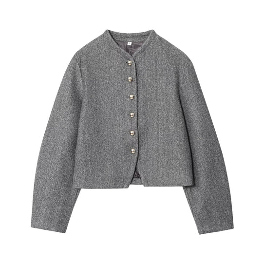 Damen Kurzjacke aus Wollmix mit Rundhals und Zierknopfleiste Nord Taschen