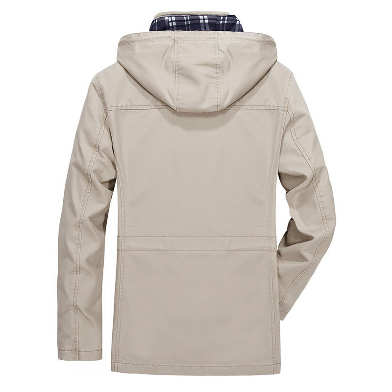 Herren mittellanger Parka mit Kapuze, kariertem Innenfutter und Taillenkordel Nord Taschen