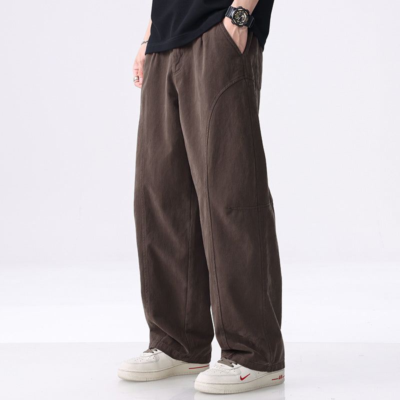 Herren Locker geschnittene Utility-Hose mit weitem Bein, markanten Ziernähten und elastischem Bund Nord Taschen