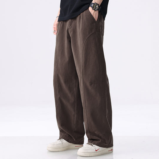 Herren Locker geschnittene Utility-Hose mit weitem Bein, markanten Ziernähten und elastischem Bund Nord Taschen