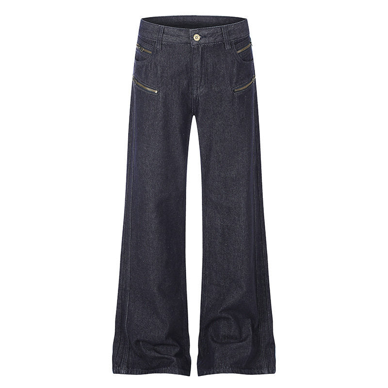 Damen Weite Denim‑Palazzo‑Jeans mit hohem Bund und Zier‑Reißverschlusstaschen Nord Taschen