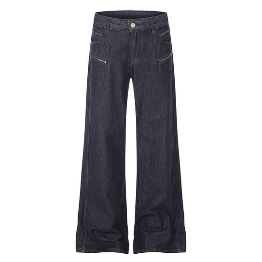 Damen Weite Denim‑Palazzo‑Jeans mit hohem Bund und Zier‑Reißverschlusstaschen Nord Taschen