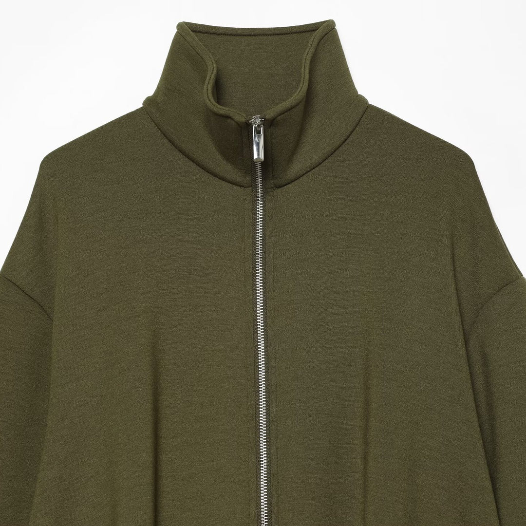Damen Cropped Sweatjacke mit hohem Funnelkragen, durchgehendem Reißverschluss und tailliertem Saum Nord Taschen