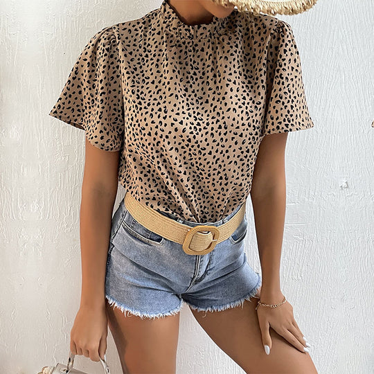 Damen Elegante Kurzarmbluse mit Leopardenmuster Nord Taschen