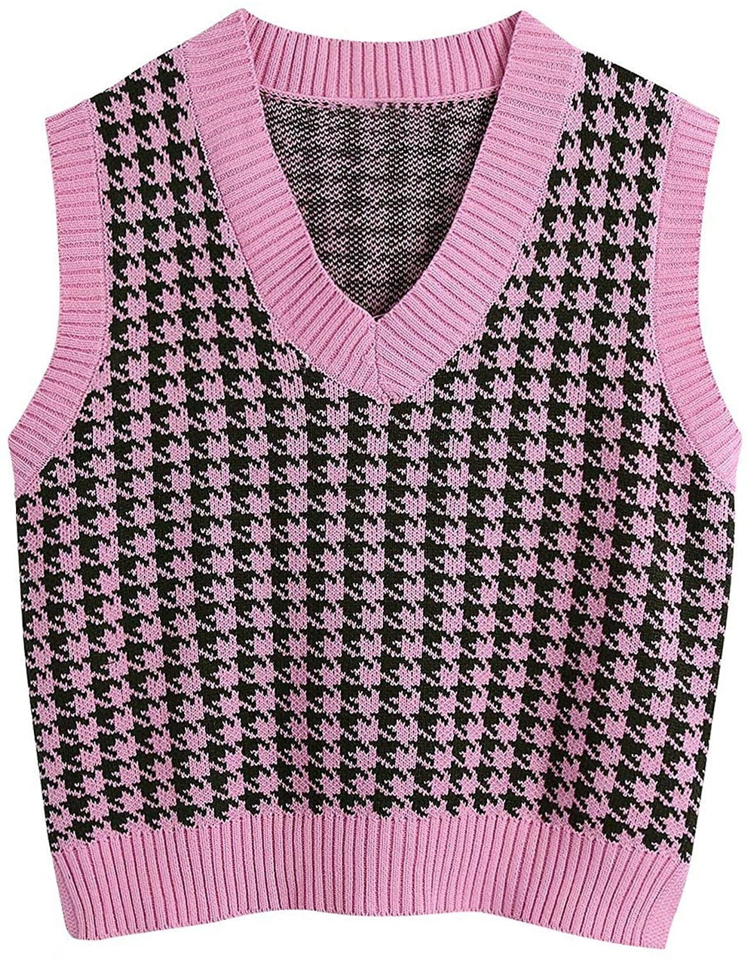 Damen ärmellose Strickweste mit modernem Hahnentrittmuster