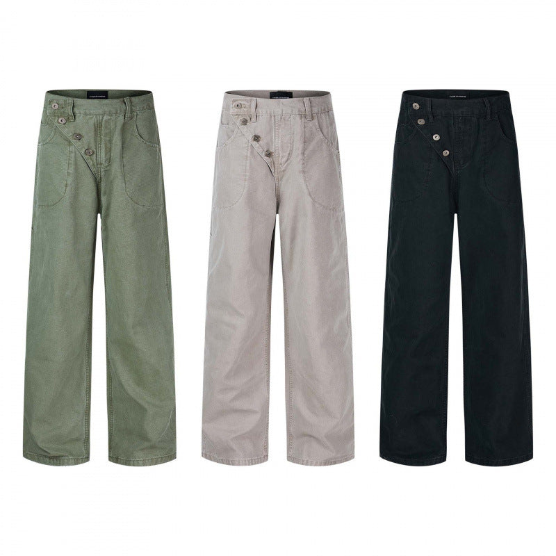 Damen Weite High-Waist-Hose mit asymmetrischer Knopfblende und aufgesetzten Taschen Nord Taschen