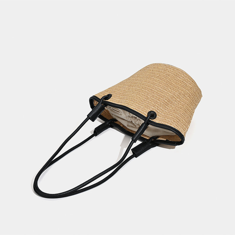 Damen Strohtasche mit luxuriösem Lederbesatz Nord Taschen