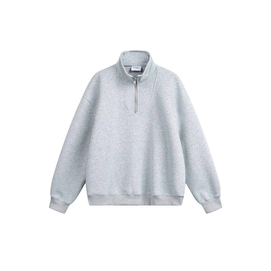 Damen Oversize Halfzip Stehkragen-Sweatshirt aus schwerer Baumwollmischung Nord Taschen