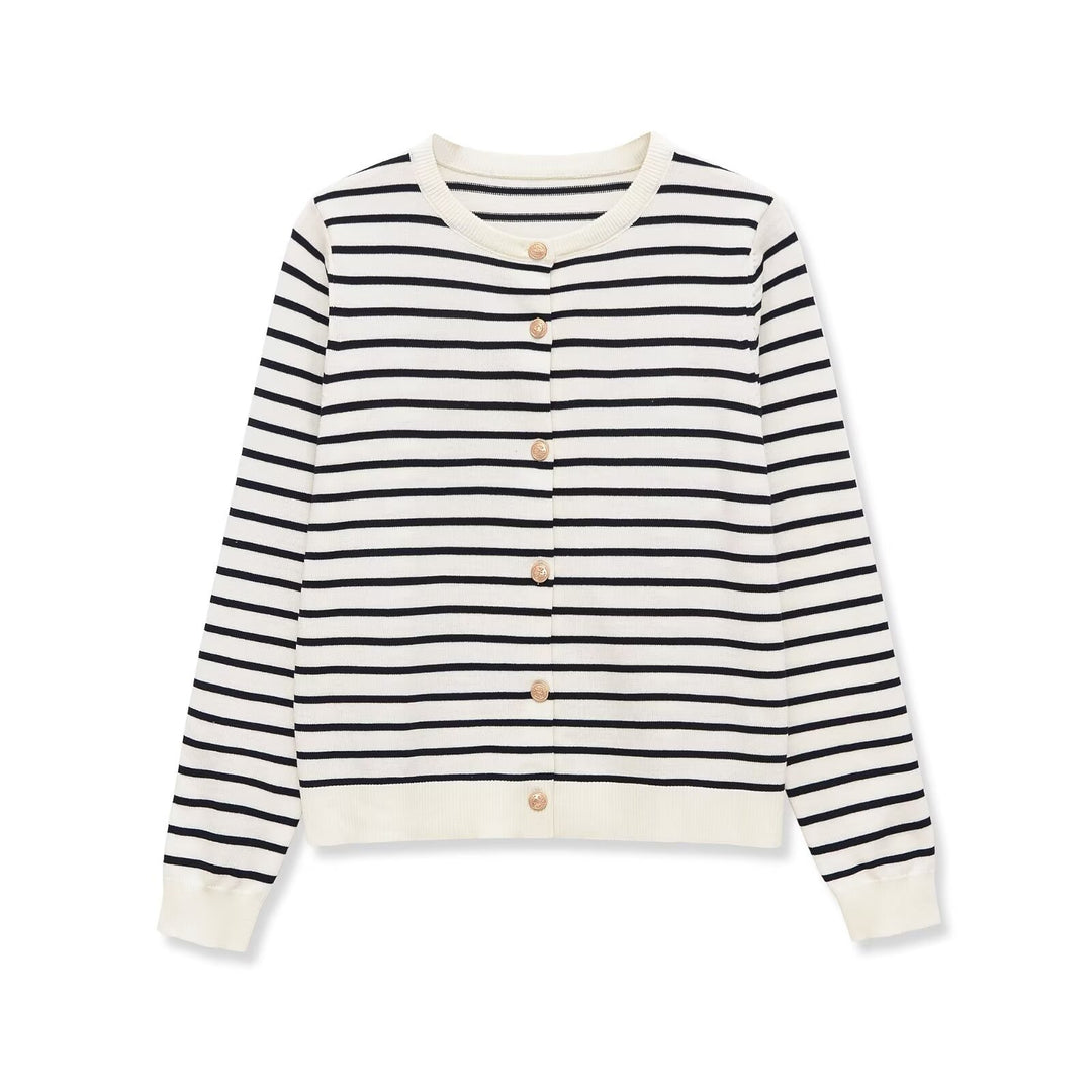 Damen Maritimer Feinstrick-Cardigan mit Zierknopfleiste und Rundhalsausschnitt Nord Taschen