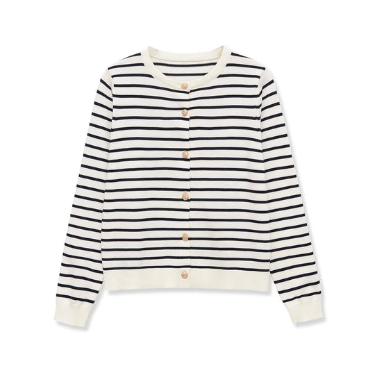 Damen Maritimer Feinstrick-Cardigan mit Zierknopfleiste und Rundhalsausschnitt Nord Taschen
