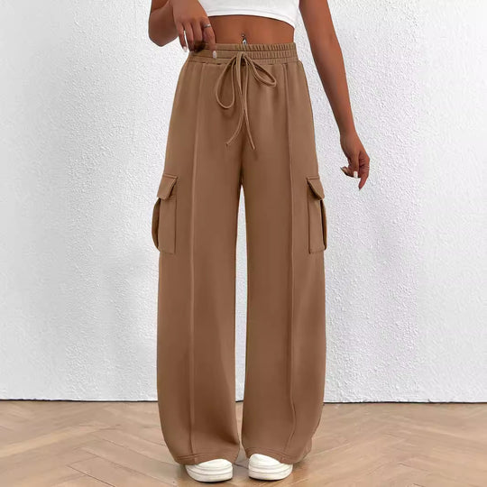 Damen Weite Cargo-Loungehose mit Tunnelzugbund und aufgesetzten Pattentaschen Nord Taschen