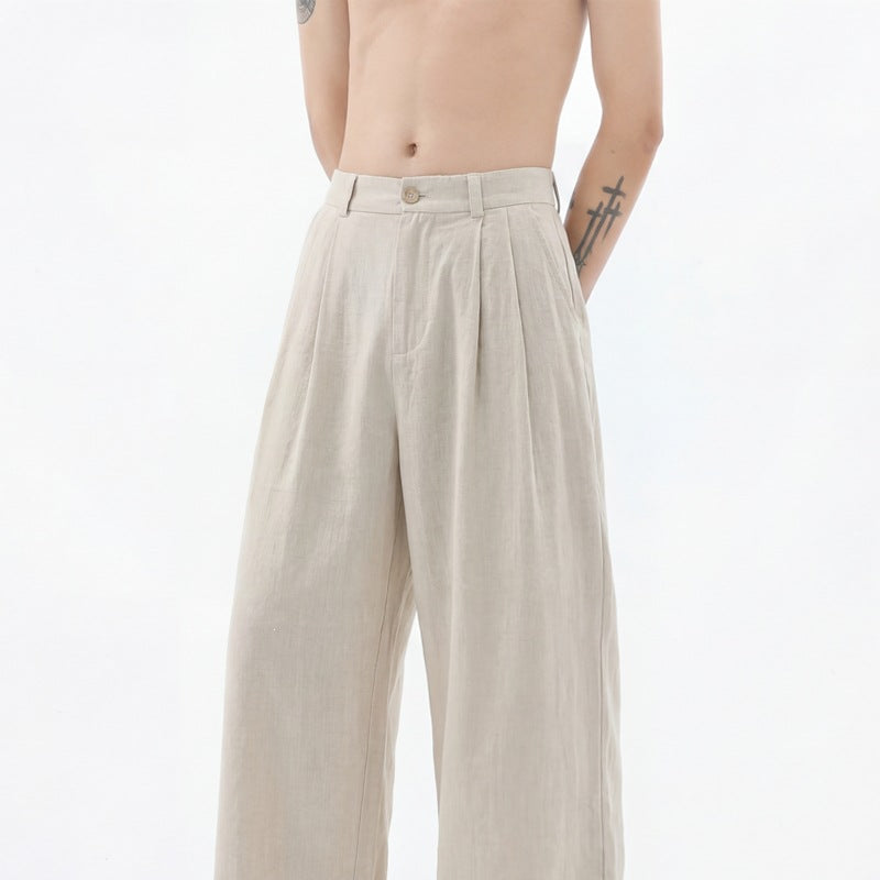Herren weite Leinenhose mit hoher Bundfalte und lässigem Schnitt Nord Taschen