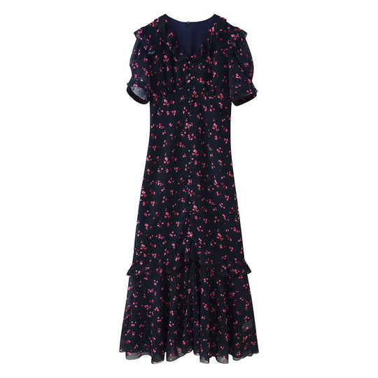 Damen Maxikleid mit Volants, V-Ausschnitt und floralem Chiffon-Look Nord Taschen