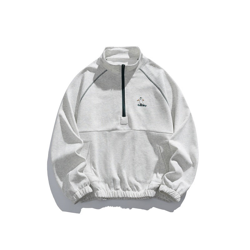 Unisex Oversize-Halbzip-Fleecepullover mit Stehkragen, Raglanärmeln und Kängurutasche Nord Taschen