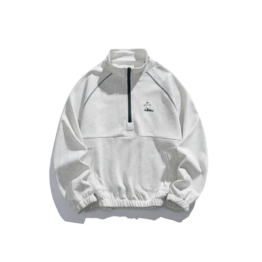 Unisex Oversize-Halbzip-Fleecepullover mit Stehkragen, Raglanärmeln und Kängurutasche Nord Taschen