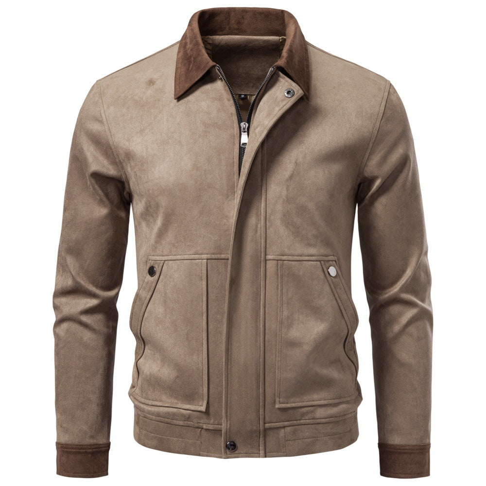 Herren Velourslederjacke im Field-Stil mit Cordkragen und aufgesetzten Taschen Nord Taschen