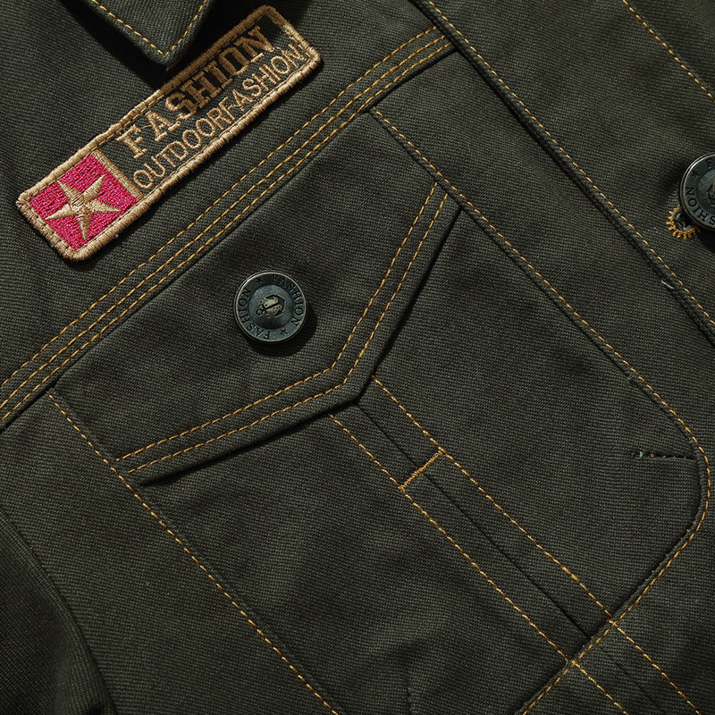 Herren Military‑inspirierte Canvas‑Fieldjacke mit kontrastierenden Ziernähten und Brustklappen Nord Taschen