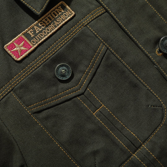 Herren Military‑inspirierte Canvas‑Fieldjacke mit kontrastierenden Ziernähten und Brustklappen Nord Taschen