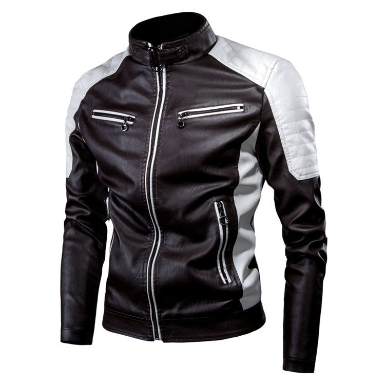 Herren Slim-Fit Kunstleder-Motojacke im Retro-Racer-Design mit gepolsterten Schultereinsätzen und Zipperdetails Nord Taschen