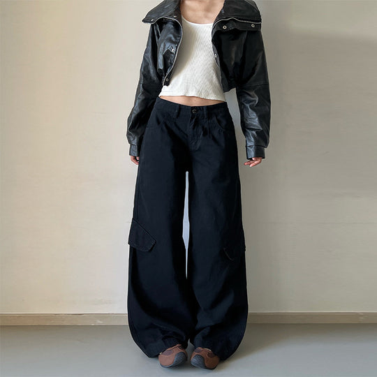 Damen Bodentiefe Utility-Palazzo-Hose aus schwerem Twill mit seitlichen Pattentaschen Nord Taschen