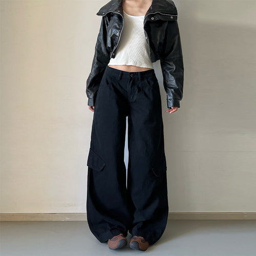 Damen Bodentiefe Utility-Palazzo-Hose aus schwerem Twill mit seitlichen Pattentaschen Nord Taschen