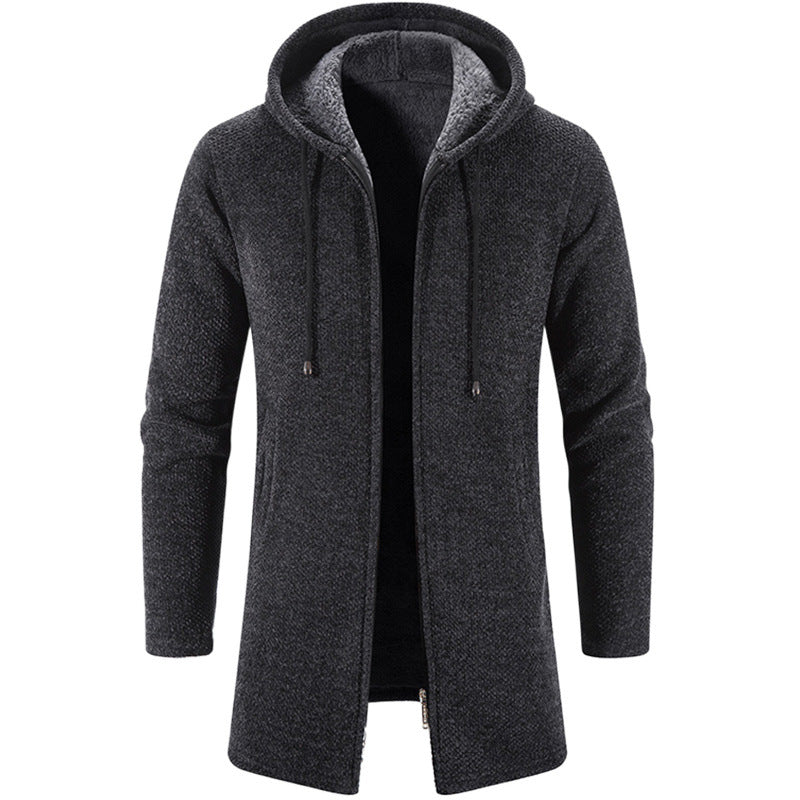 Herren langer Kapuzenstrickmantel mit Teddyfutter, durchgehendem Reißverschluss und seitlichen Eingrifftaschen Nord Taschen