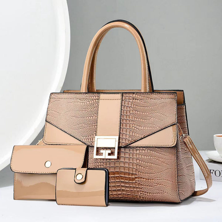 Damen elegante Handtasche mit abnehmbarer Mini-Clutch und raffiniertem Kroko-Look Nord Taschen