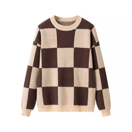 Damen Oversize-Strickpullover mit großem Karo‑Muster und geripptem Saum Nord Taschen