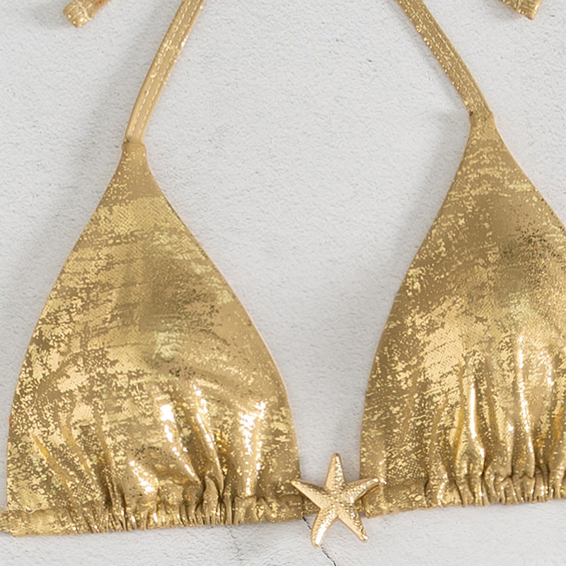 Damen Triangel-Bikini-Set mit glänzenden Akzenten und verstellbaren Trägern