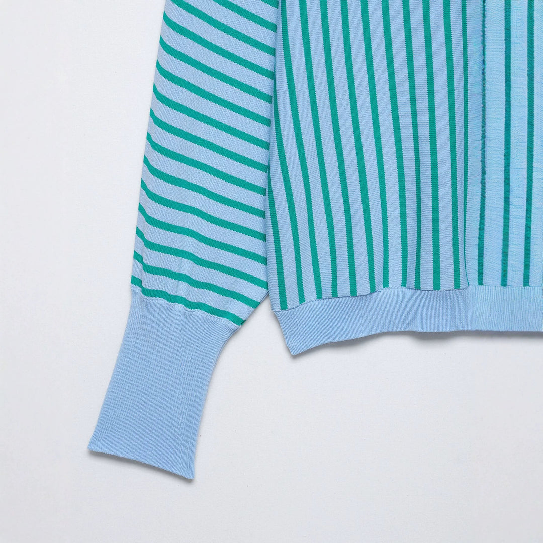 Damen Gestreifter Cropped Feinstrickpullover mit verlängerten Bündchen Nord Taschen