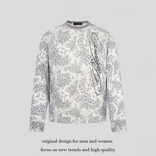 Damen Langarm-Sweatshirt mit Allover-Leo-Muster, geradem Schnitt und dekorativer Stickerei Nord Taschen