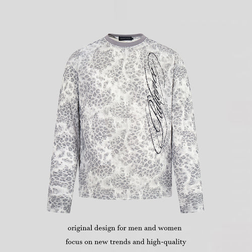 Damen Langarm-Sweatshirt mit Allover-Leo-Muster, geradem Schnitt und dekorativer Stickerei Nord Taschen