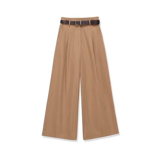 Damen Hochtaillierte Palazzo-Hose mit Bundfalten und Taillengürtel Nord Taschen
