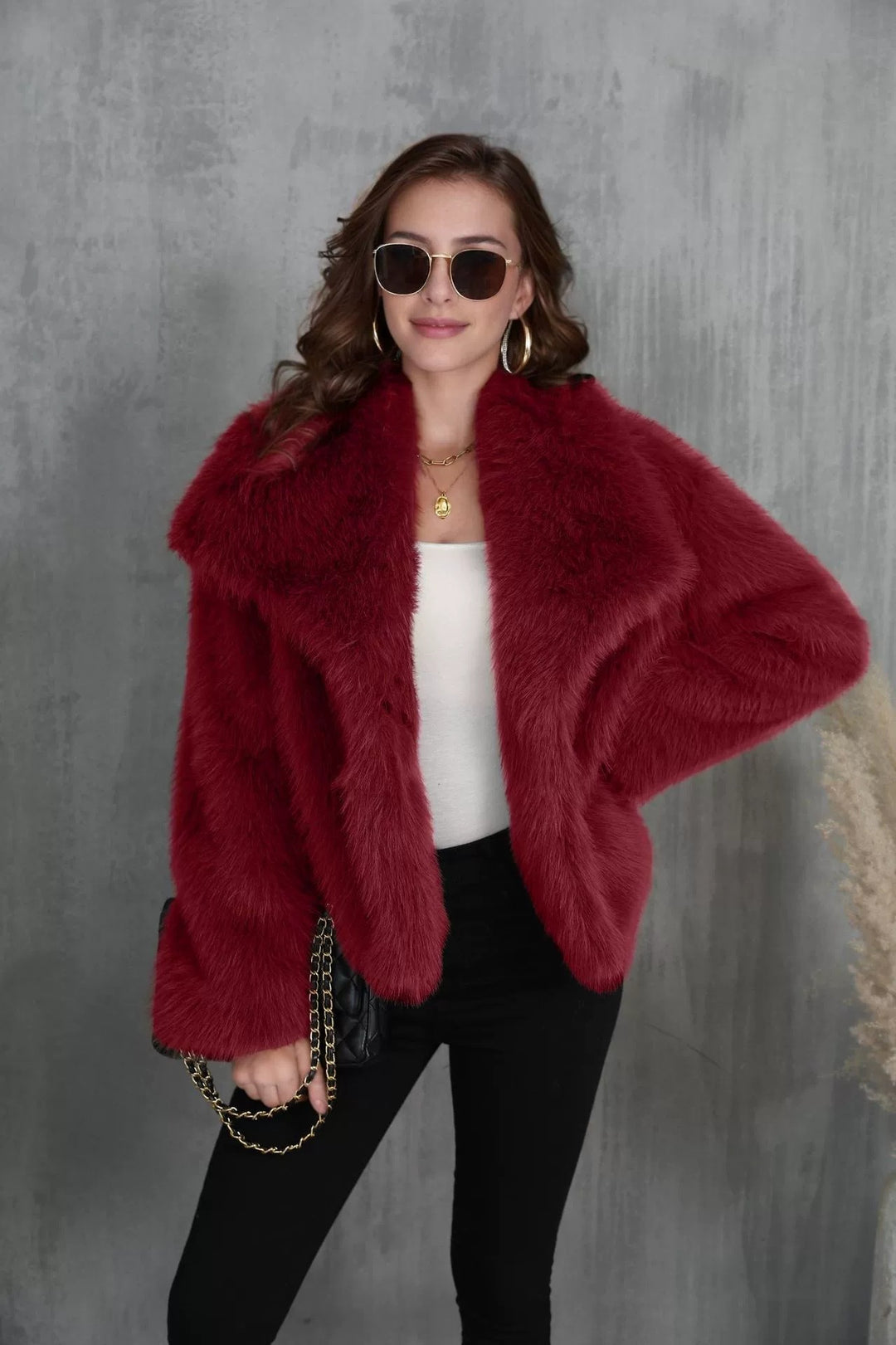 Damen Cropped Kunstpelz‑Bolero mit extraweichem Langflor und voluminösem Schalkragen Nord Taschen