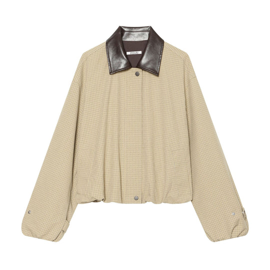 Damen Cropped-Boxy-Übergangsjacke mit Karomuster und kontrastierendem Kunstlederkragen Nord Taschen