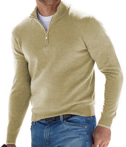 Herren Feiner Strickpullover mit kurzem Reißverschluss und Troyerkragen Nord Taschen