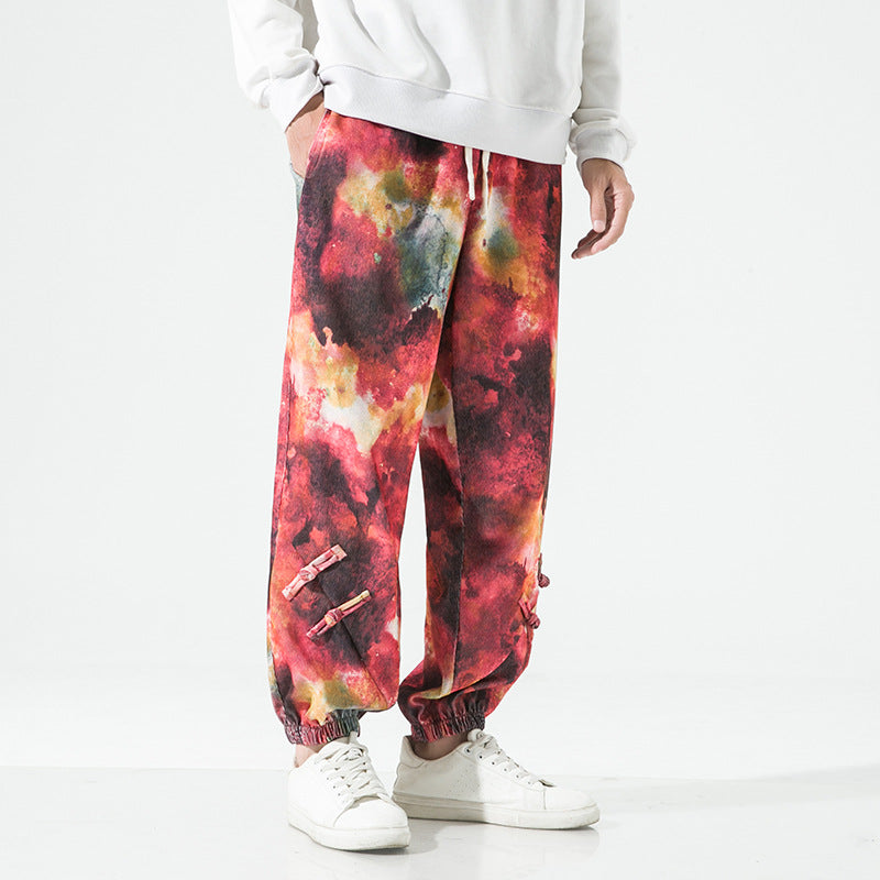 Herren Tie-Dye Baggy Jogginghose mit Tunnelzug, Gummibündchen und dekorativen Riemen Nord Taschen