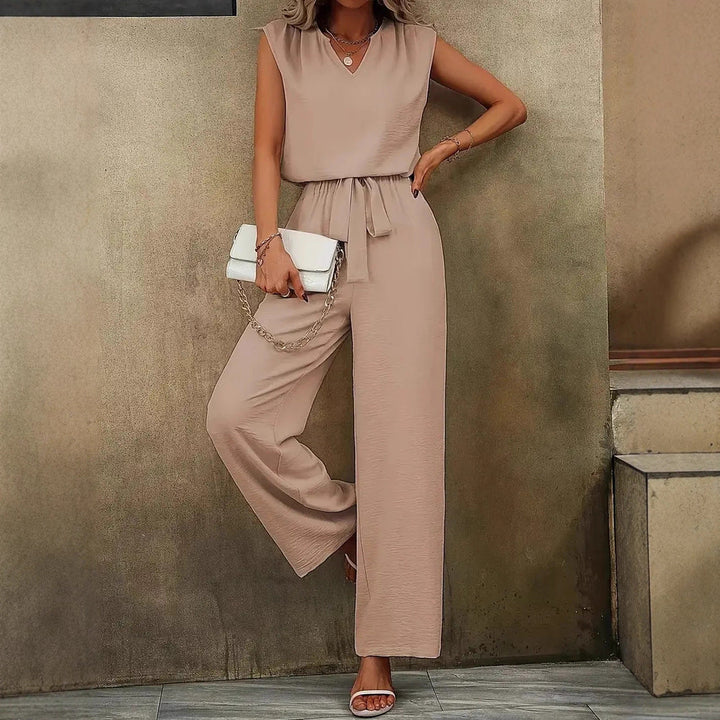 Damen Eleganter Suit mit V-Ausschnitt und Taillenknoten Nord Taschen