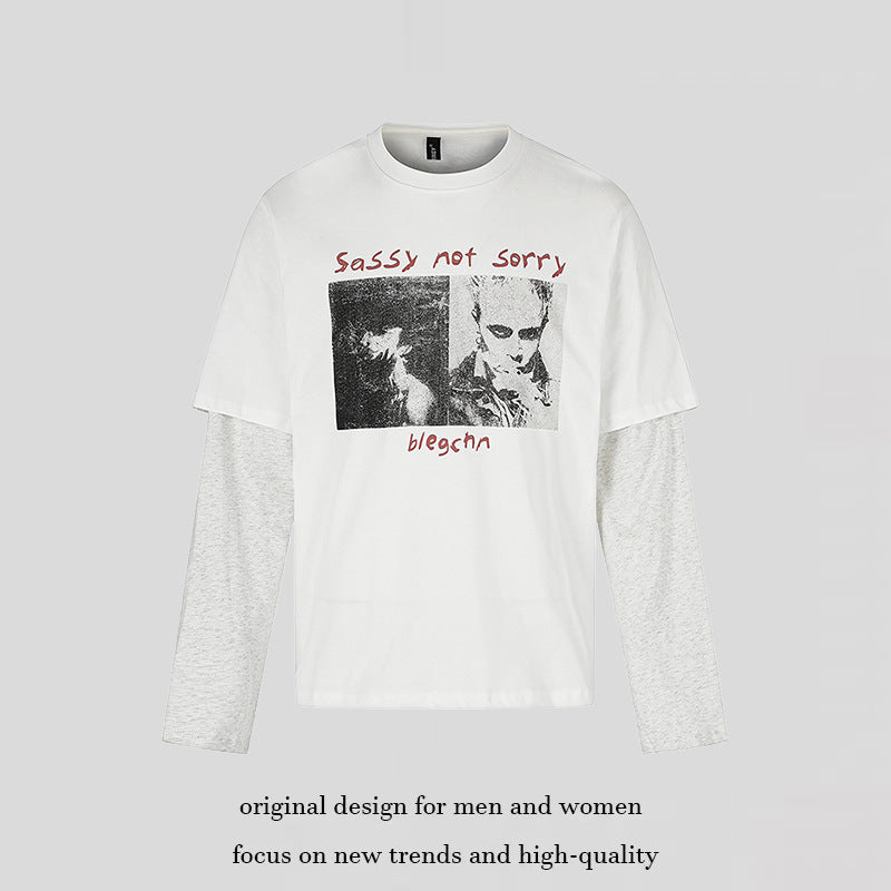 Damen Lagen-Langarmshirt im Layer-Look mit Fotoprint und Kontrastärmeln Nord Taschen