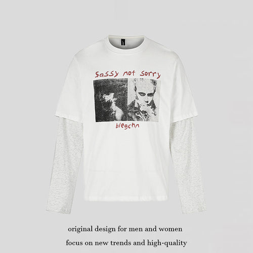 Damen Lagen-Langarmshirt im Layer-Look mit Fotoprint und Kontrastärmeln Nord Taschen