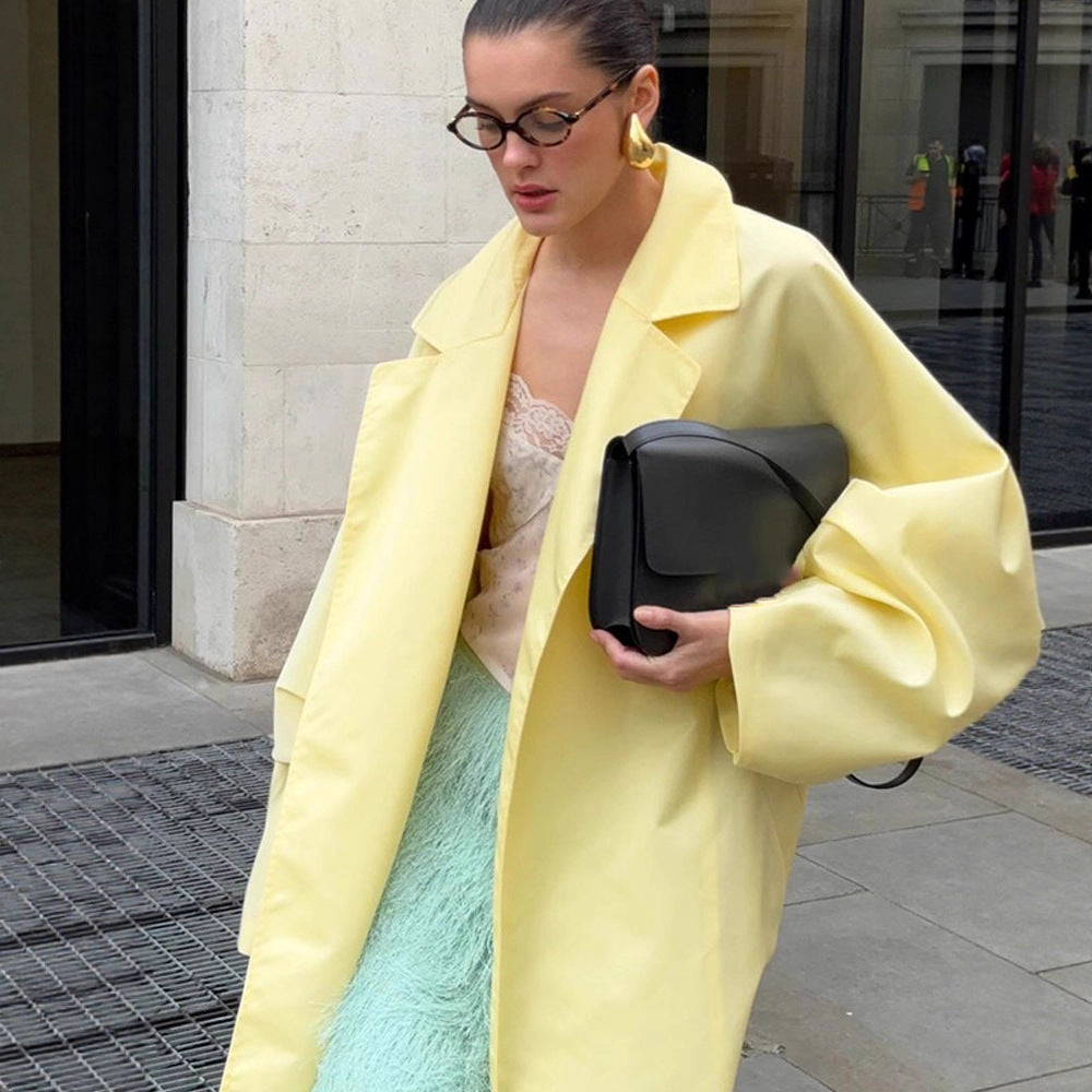 Damen Maxilanger Oversize-Mantel im Cocoon-Schnitt mit verdeckter Knopfleiste Nord Taschen
