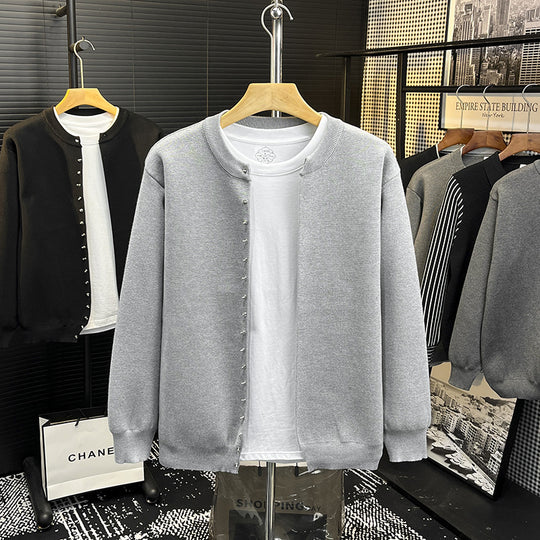 Herren Minimalistische Sweatcardigan mit verdeckter Druckknopfleiste Nord Taschen