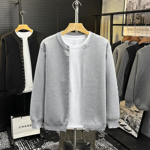 Herren Minimalistische Sweatcardigan mit verdeckter Druckknopfleiste Nord Taschen
